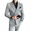 boutique Blazer + Pantalon Western Hommes Fi Busin Style britannique Gentleman Mariage Travail Hébergement Double Boutonnage 2 pièces Ensemble k0fK #