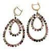 Dangle Earrings Natural Teardrop Multi Color Tourmaline Cz Pave Lever Back Handmade For Women