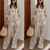 Printed Shirts Two Piece Set Women Long Sleeve Lapel Shirts High Waist Wide Leg Pants Suit For Women Home Wear Outfits Clothing 240326