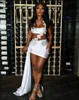 Urban Sexy Dresses White Short Prom Halter ärmlösa applikationer Black Girl Elegant Mini Evening Party Gowns Custom Made Plus Size YQ240327