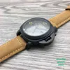 Panarai Reloj para hombre Movimiento mecánico automático Caja de acero fino Espejo mineral Correa de cuero