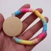 Boho DIY Beaded Clay Beads Elastic Wooden Disc Bracelet