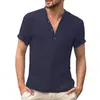 Summer Fi Cott Linen Casual T-shirts Casual Male Short Sleeve V-krage Betydande herrtee-butt-up T S-5XL 33B5#