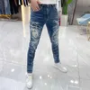 Jeans pour hommes Designer Marque Tendance Industrie lourde Imprimé pour l'été Style mince Mode personnalisée Slim Fit Petits pieds Pantalons longs F8DM