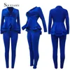 Volant Casual Set a due pezzi Donna Elegante Blazer Cappotto Pantaloni a matita Tuta Solid Office Lady Abbigliamento da lavoro Femme Abbigliamento Plus Size 240327