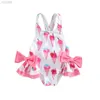 Une pièce VISgogo enfants maillot de bain filles sans manches beignet/crème glacée imprimé grand nœud papillon à volants Triangle maillot de bain barboteuse 24327