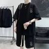 Fatos de treino masculino verão waffle conjunto coreano moda manga curta topo shorts 2 peças roupas esportivas na moda agasalho jogging terno outfits