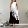 Casual Dresses For Women Summer A Line Maxi Dress Sleeveless Print Round Neck Elegant Female Robe Beach Ladies Clothes