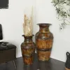 Wazony Deco 79 Metalowy wewnętrzny duży wazon zewnętrzny z kwiatowym zestawem ulgi 2 29 „22” H Brown