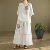 Vêtements ethniques 2024 Traditionnel chinois Vintage Service de méditation Hanfu Costume National Fleur Broderie Coton Lin Tops Pantalons