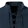 2022 새로운 남자 V- 넥 셔츠 티셔츠 Fi 빈티지 얇은 lg 슬리브 탑 남자 캐주얼 통기성 FRT 레이스 업 셔츠 t1y9#