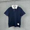 Marineblauw reverspaneel met knopen aan de voorkant POLO T-shirt met korte mouwen Trendy