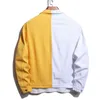 herr svartröda gul vit skarvad denim jacka streetwear lösa jean kappa lapptäcke yttre kläder 61ae#
