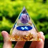 Estatuetas decorativas feitas à mão pirâmide orgonita 60mm esfera de ametista do zodíaco com cristal rosa quartzo cura reiki orgone chakra emf