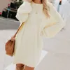 Femmes polaire robe pull en peluche col roulé hiver chaud ample à manches longues simple pull décontracté poche Y2K robes pour femme 240322