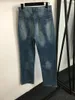 Jeans da donna lavaggio parzialmente sbiancato finiture in metallo moda comoda gamba dritta ampia 9863