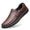 Sapatos casuais de couro genuíno masculino 2024 marca mocassins respirável deslizamento em negócios formal