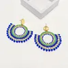 Dangle Earrings Rice Bead Sector Fashion Simple Crystal Blue Circle Hand Knitting Bohemia Individuality Beaded
