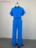 LKF Casual Womens Set Polo Collar Short Sleeve Shirt Wide Leg Pants Minimalist Style Two Piece 240327