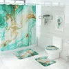Shower Curtains Pink Marble Curtain Set Non-slip Mat Toilet Abstract Jade Texture Gold Striped Decoration