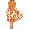 Sukienki swobodne dla dziewcząt nastolatki Summer Kobiety duży rąbek sukienki kwiatowy V -Szyja Krótkie rękawie panie boho plaż