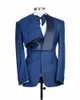 Foto real italiana Trajes azules Slim Fit Tuxedos 3 piezas Traje Homme Wedding Blazer para hombres Vestidos De Fiesta Novio Prom Set 424j #