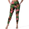 Leggings femininas flamingo impressão sexy plantas tropicais push up calças de yoga casual estiramento leggins design fitness correndo esportes collants