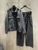 24SS nitade punktering Ring Buckle Fire Hine Head Denim Jacket E8JW#