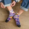 Мужские носки с фиолетовым узором до щиколотки Мужские мужские женские осенние чулки из полиэстера