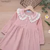 Girl's Dresses Humor Bear Girls Dress Spring Autumn Lace Collar Long Sleeve Solid Printed Dresses Sweet Kid CLOTHES yq240327