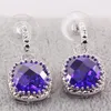 Halsbandörhängen Set Purple Crystal Zircon Woman 925 Sterling Silver Pendant Earrings434