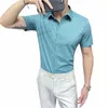 Brytyjski styl swobodny koszula dla mężczyzn Summer krótkie rękawe Busin Dr koszulki Fi Solid kolor Slim Fit Office Social Office H5JW#