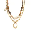 Naszyjniki wiszącego Kamień Naturalny Pearl Kościa Dzieciaka dla kobiet w łańcuchu ze stali nierdzewnej Złotą skorupę biżuterię Biżuterię Prezent