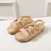 Sandales de créateurs femmes corde de chanvre tissé chaîne en métal pantoufles mode élégant simple matériel chaussures plates 36-42