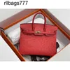 Handbag Genuine Leather Bk Ostrich Bags Gold Buckle Silver High-end Bride Red Color Atmosphere Portable