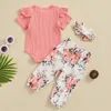 Ensembles de vêtements Mubineo bébé fille été automne vêtements à volants barboteuses pantalon floral mignon à manches courtes combinaison né infantile tenue