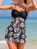 Kvinnors badkläder Kvinnor Två stycken Set Baddräkter Kvinnliga bikini Tryckbaddräkt Sexig Monokini Summer High midja Beachwear Tankini