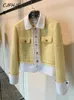 CJFHJE Giacca in tweed giallo Cappotto Donna Moda coreana Cappotti corti in lana dolce Autunno Inverno Vintage Elegante Lady Outwear Giacche 240321