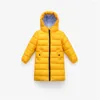 Down Coat Winter Minimalist Solid vadderad jacka för flickor 4-11 år europeisk varm huva ytterkläder barn enkelt länge