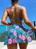 Damskie stroje kąpielowe Cikini-Women's Tropical Print Push Up Bikinis Set Stous z spódnicą na plaży letnie kostium kąpielowy