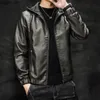 jaqueta masculina Automne PU Vestes Manteaux À Capuche Hommes Solide Noir Faux Cuir pour 81Hl #