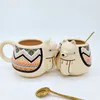 Tassen Keramik 3D Alpaka Cartoon Tasse Hitzebeständiges Glas mit Löffel Morgenmilch Kaffee Tee Frühstückstasse für Geschenke