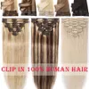 Klipp i hårförlängningar Remy Human Hair Weft Full Head 8pcs 70G 100G 120G 140G Klipp Hårstycken Tjock Naturlig svartbrun Blond 14 "-24" Ali Magic Factory Direct Sales