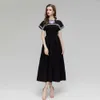 XXL Messy Color Contrast Slimming Skirt 2023 Autumn New Embroidered Flower Waist Collection Short Sleeved Dress For Women 252401