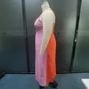 KUCLUT, vestido de talla grande para mujer, moda de verano, cuello en V, tirantes, sin mangas, recorte, bloque de Color, vestidos de gran tamaño para vacaciones 240312