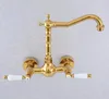 Bathroom Sink Faucets Luxury Gold Color Brass Swivel Spout Basin Faucet Dual Handle Hole Kitchen Cold Water Mixer Tap Dsf609