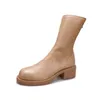 Buty plisowane buty dla kobiet okrągłe palce u nogi chuassure femme back zamki zamki zapatos skóra żeńska solidne churry high obcasy botas