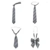 Bow Ties Gray Striped Pre-Tied Neck Tie School Uniform Adjustable Necktie Student Bowtie