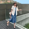 Casual jurken zomer grote zachte stof onderjurk dames retro vierkante hals imitatie denim slim fit blauw vestidos split lang