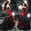Historical Black And Red Gothic Wedding Dress Medieval Costume Vampire Country Bridal Gowns Ruffles Tiered Lace Up Halloween Bride Dress Victorian vestidos novia